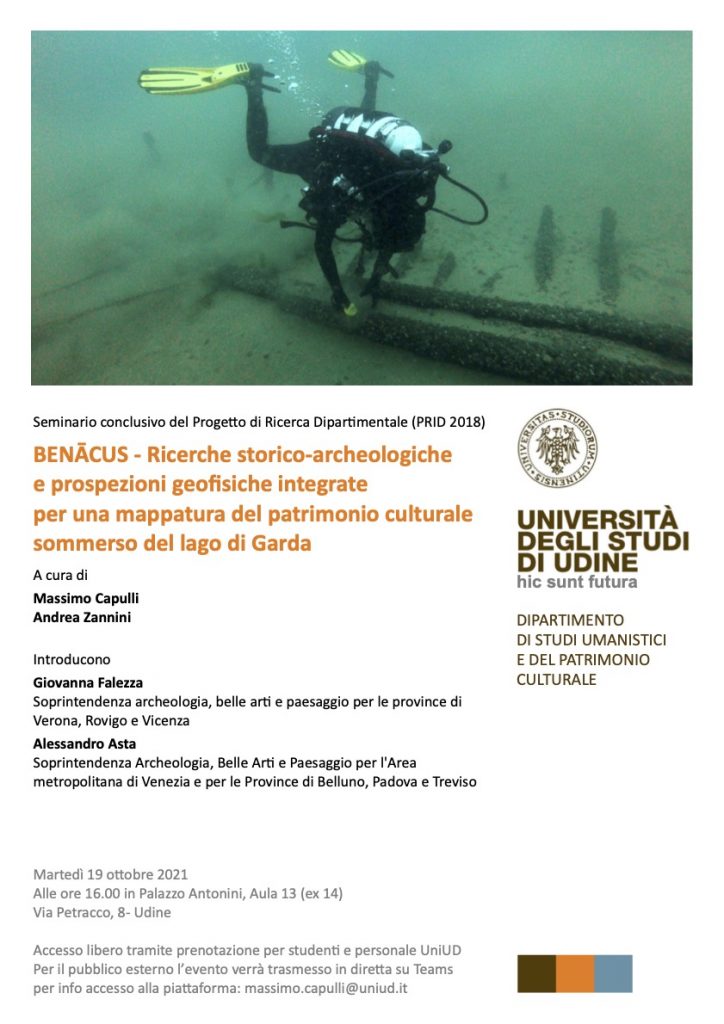BENĀCUS – Ricerche storico-archeologiche e prospezioni geofisiche integrate per una mappatura del patrimonio sommerso del lago di Garda: il seminario conclusivo del progetto in diretta streaming il 19 ottobre.