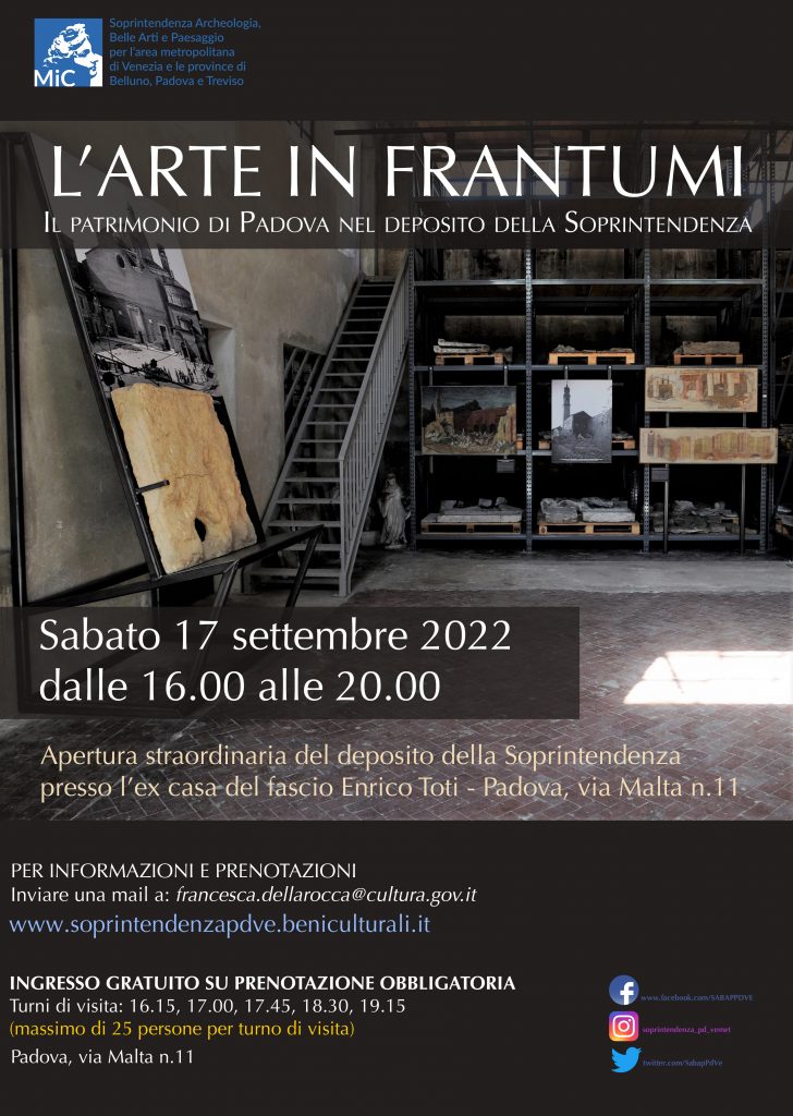 Apertura straordinaria del Deposito della Soprintendenza a Padova, con visite guidate gratuite  | sabato 17 settembre