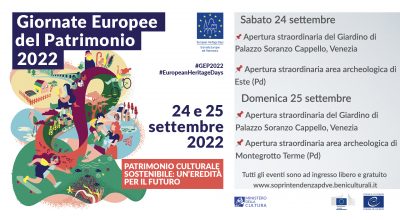 Giornate Europee del Patrimonio 2022: 24 e 25 settembre, aperture straordinarie e visite guidate gratuite