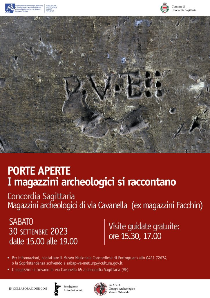 Apertura straordinaria dei magazzini archeologici a Concordia Sagittaria (Ve): sabato 30 settembre visite guidate gratuite