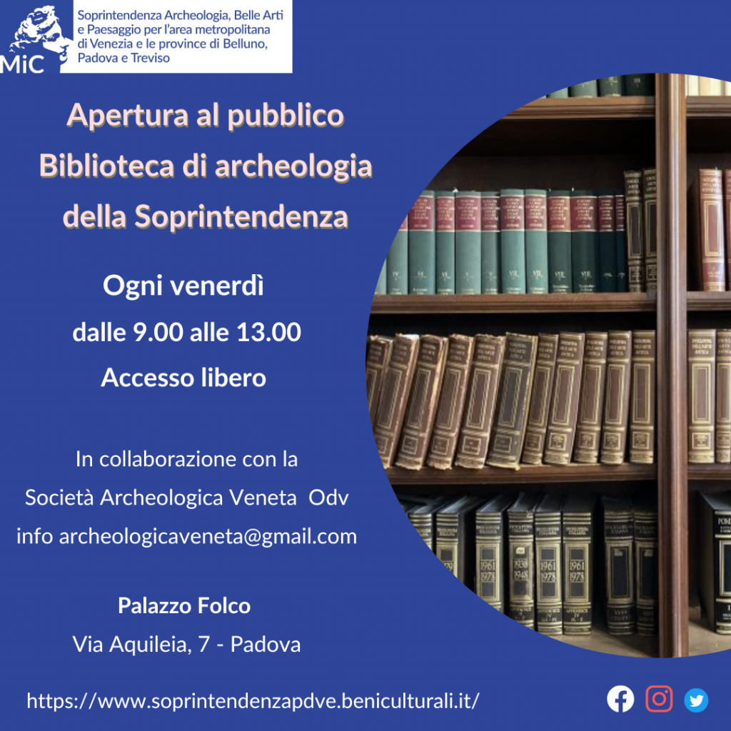 Apre al pubblico ogni venerdì la biblioteca di archeologia della Soprintendenza, nella sua sede di Palazzo Folco a Padova