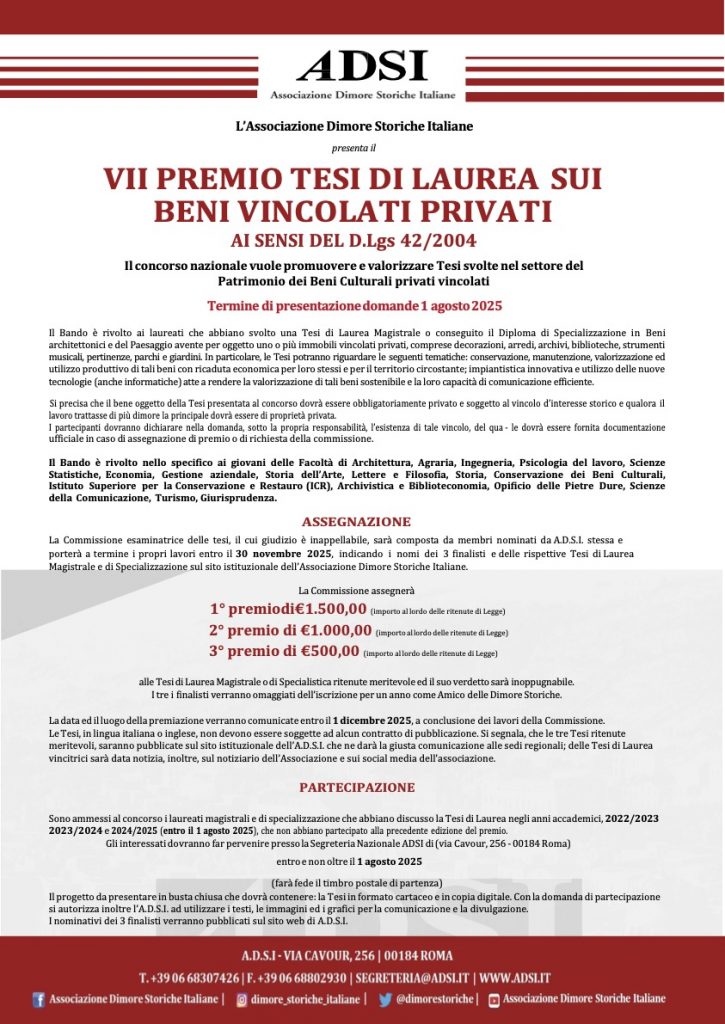 Associazione Dimore Storiche Italiane | VII Premio tesi di laurea sui beni vincolati privati