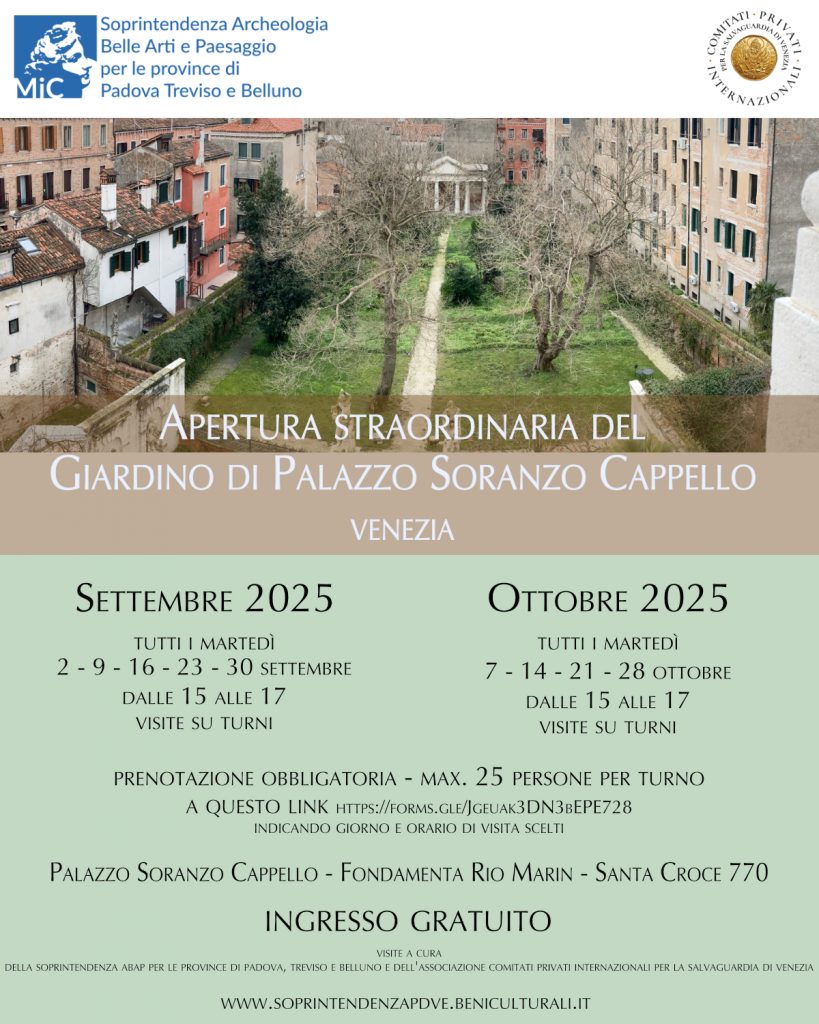Visite guidate al giardino di Palazzo Soranzo Cappello a Venezia nei mesi di settembre e ottobre