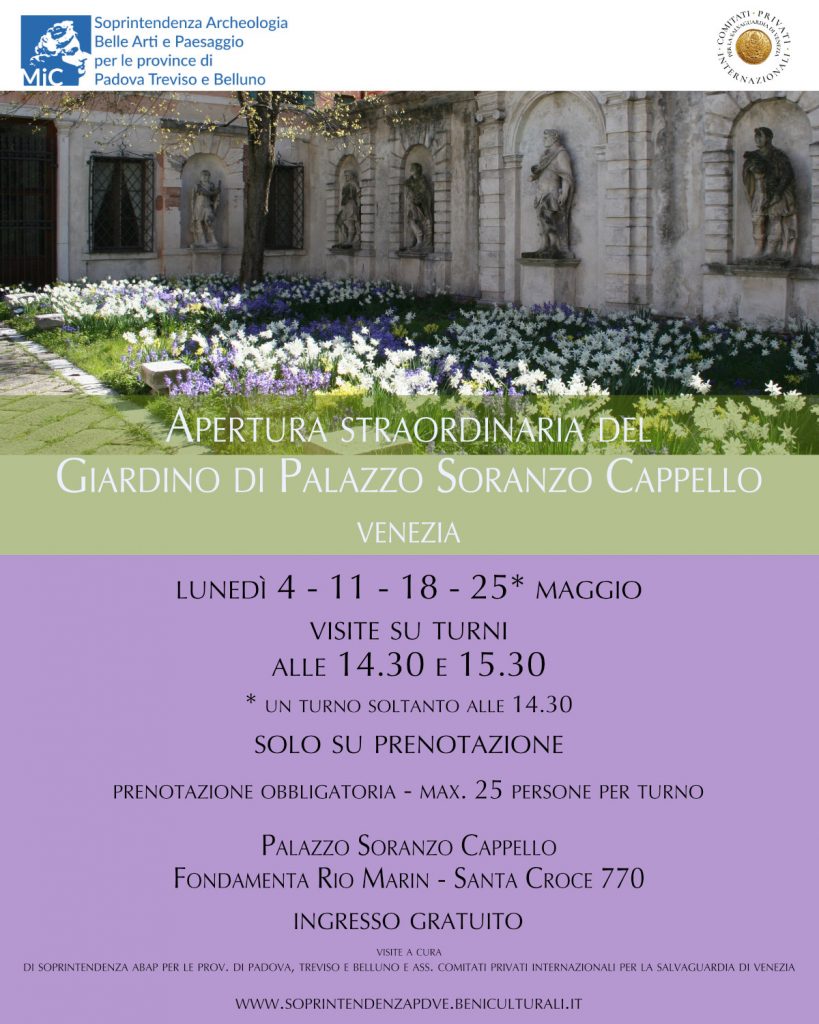 Visite guidate al giardino di Palazzo Soranzo Cappello a Venezia nel mese di maggio