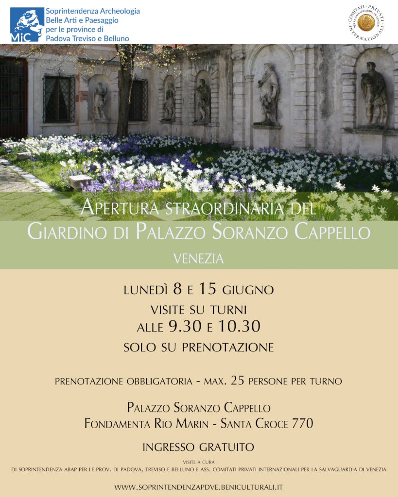 Visite guidate al giardino di Palazzo Soranzo Cappello a Venezia nel mese di giugno