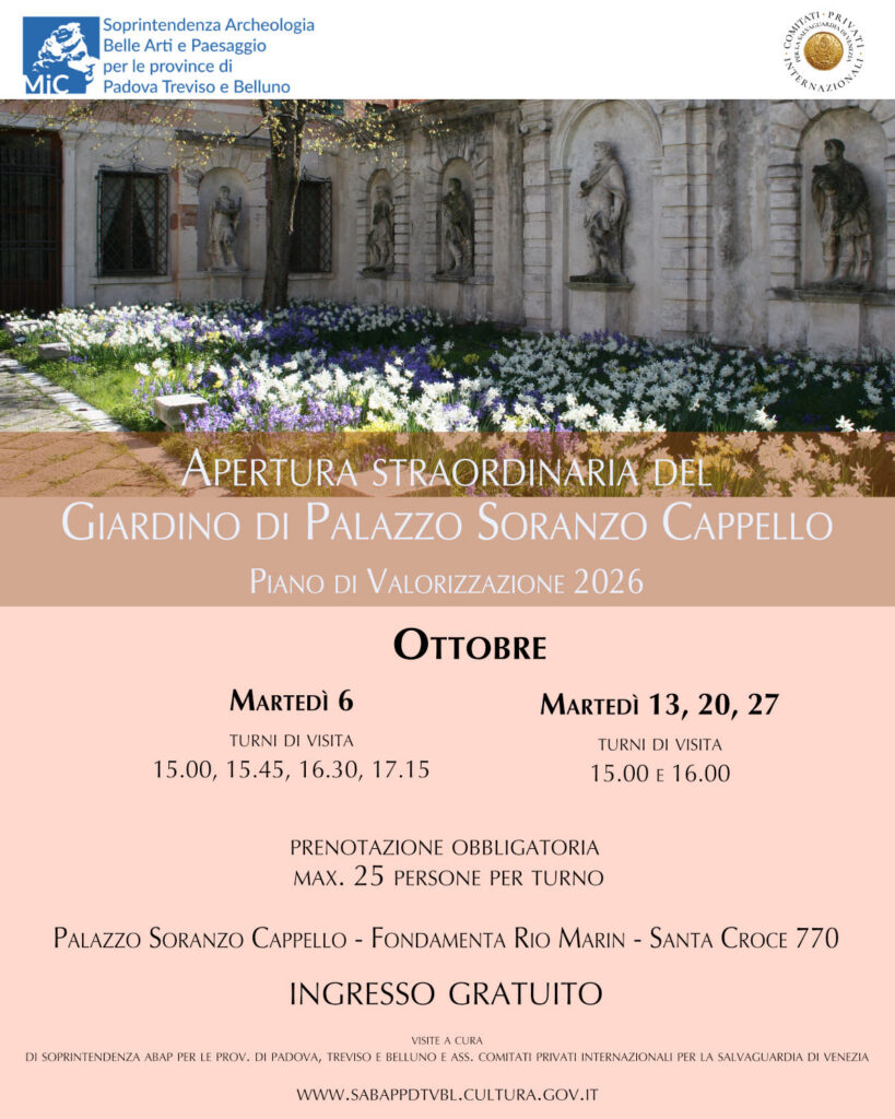 Visite guidate al giardino di Palazzo Soranzo Cappello a Venezia nel mese di ottobre