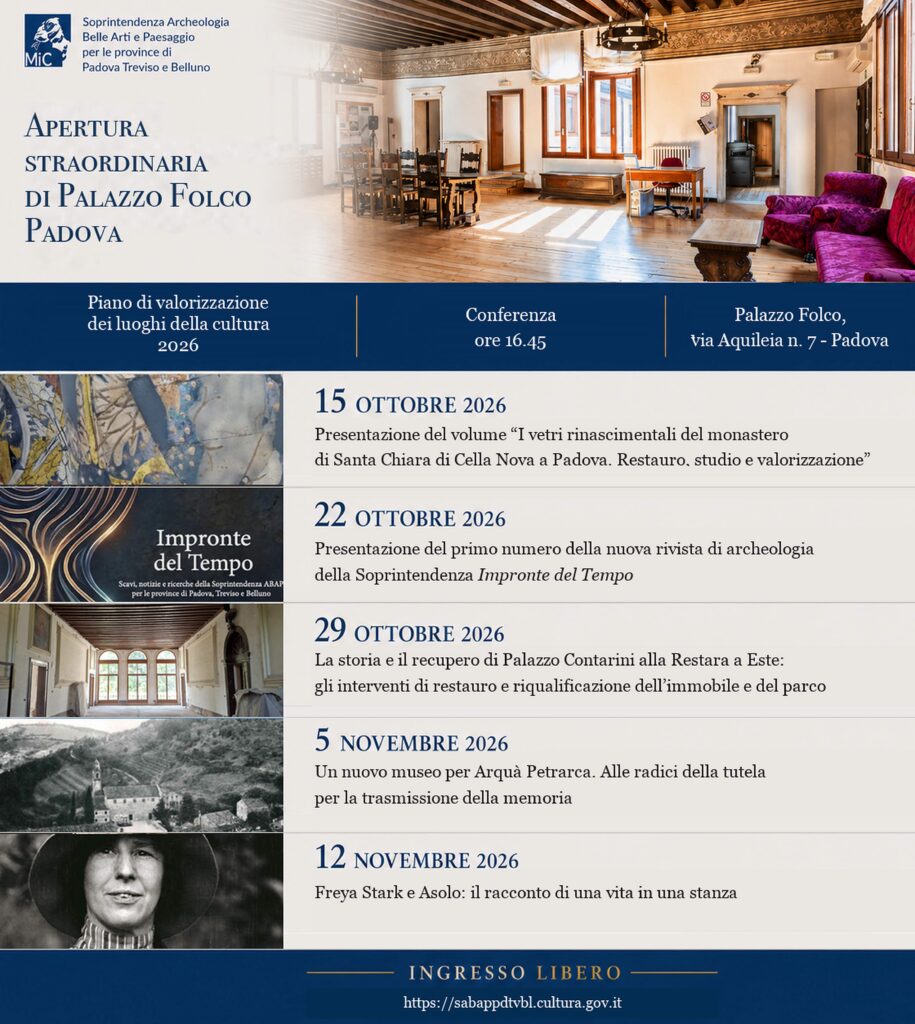 Padova | Al via il Piano di Valorizzazione dei luoghi della cultura 2026 della Soprintendenza: aperture straordinarie di Palazzo Folco e conferenze nei mesi di ottobre e novembre
